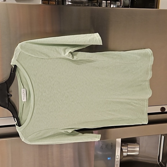 💕MICHAEL STARS💕 Dot Boatneck 3/4 Sleeve Slub Jersey Knit Tee ~ Mint Green NWOT - Picture 1 of 13